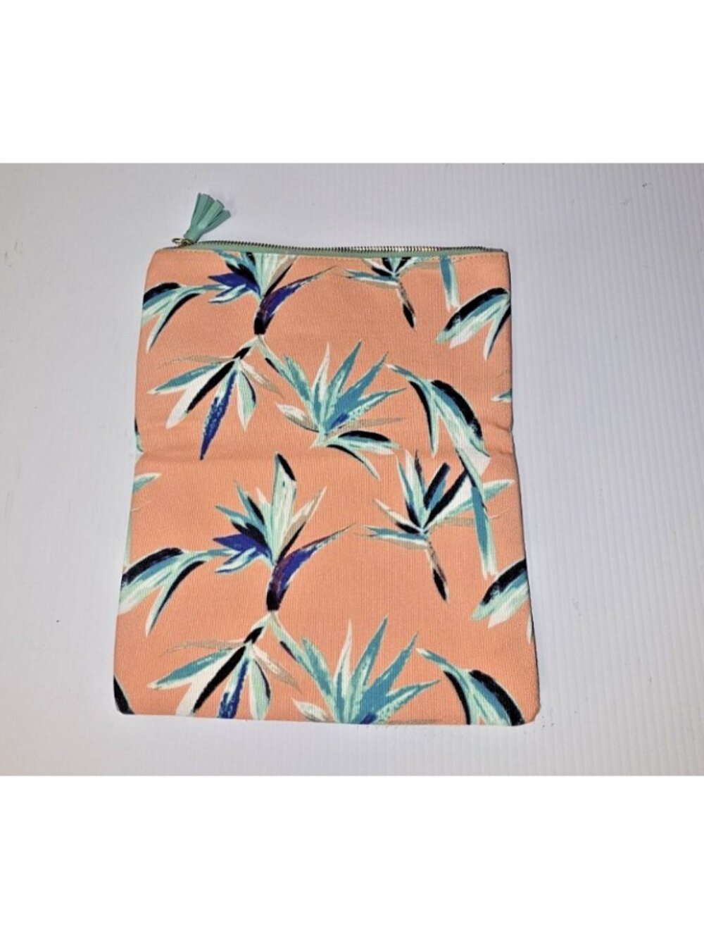 Rachel Pally Reversible Fold Over Clutch Peach Palm Print Mint Teal Tassel NWOT